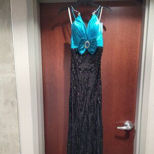 Precious Formals P20647 Size 2 Blue Black Prom Dress